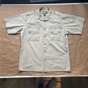 Vintage 90s Cabela’s short sleeve cargo shirt, button up front, 100% cotton